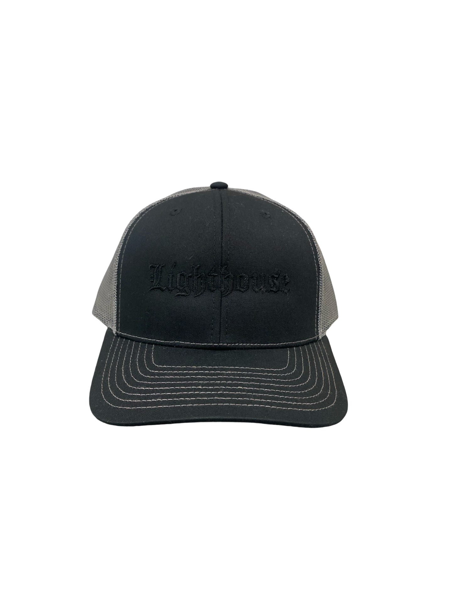 Lighthouse Old English Trucker Hat Black/Grey