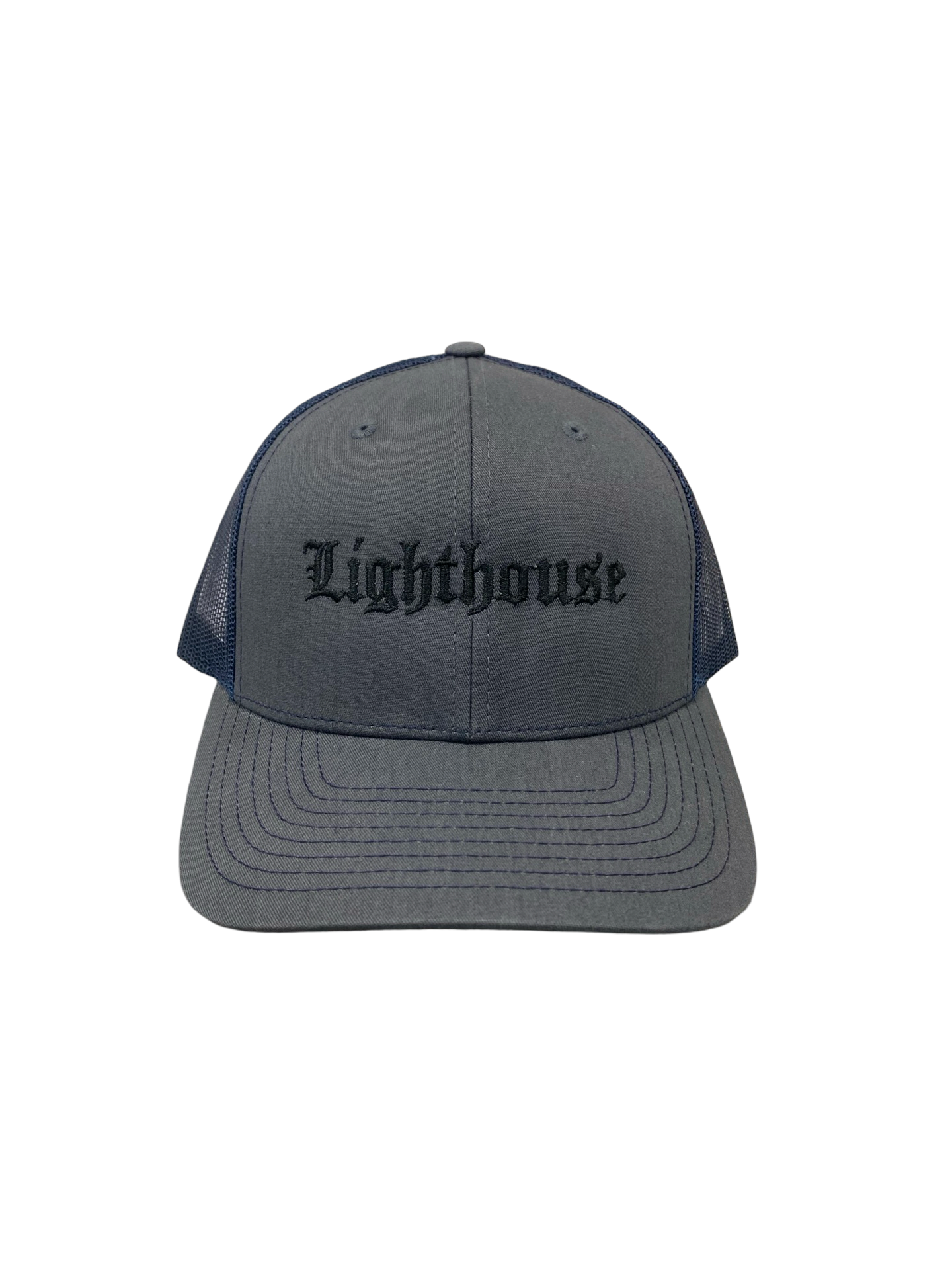 Lighthouse Old English Trucker Hat Grey/Navy