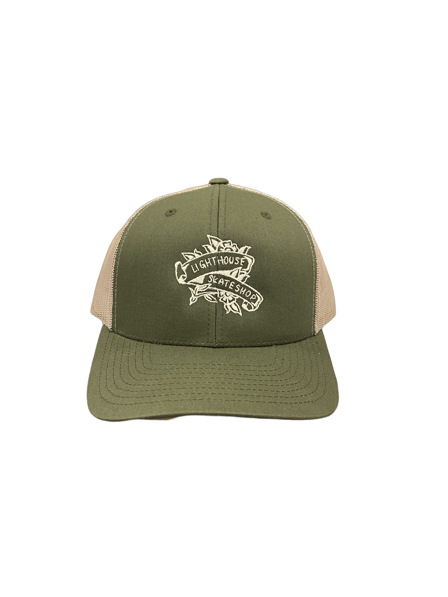 Lighthouse Flower Trucker Hat Army Green/Tan