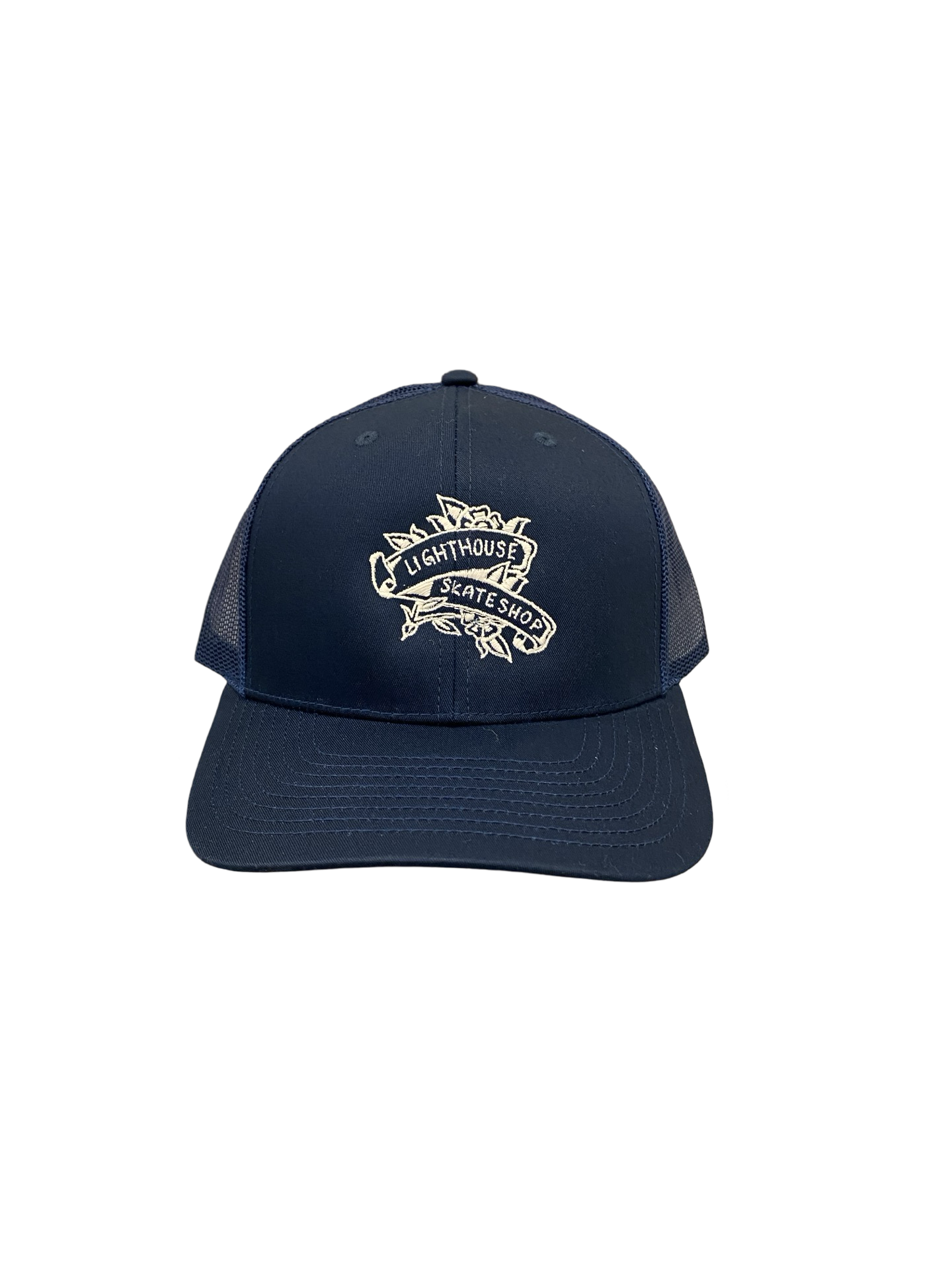 Lighthouse Flower Trucker Hat Navy