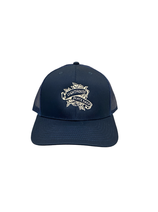 Lighthouse Flower Trucker Hat Navy