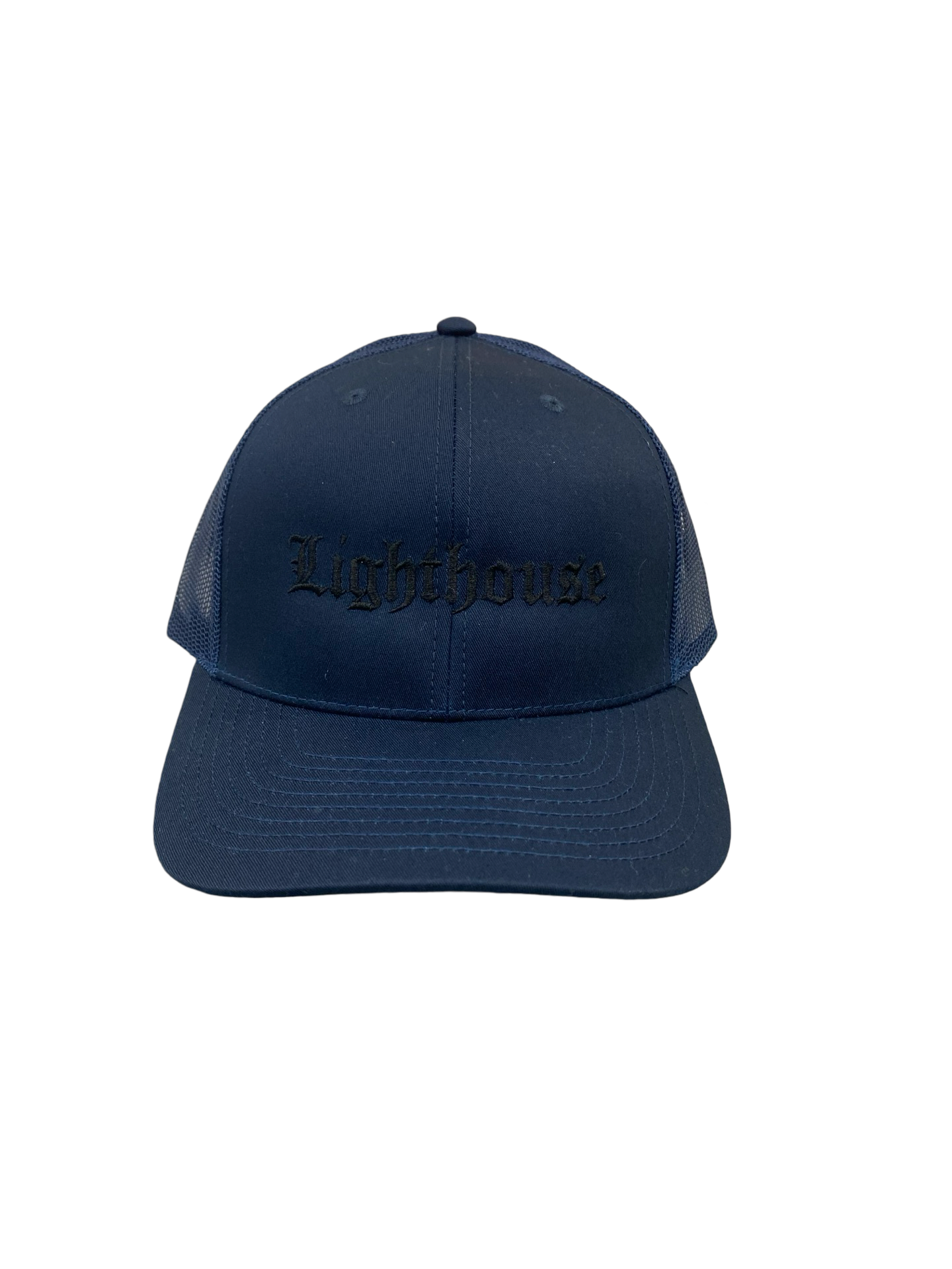 Lighthouse Old English Trucker Hat Navy/Blue