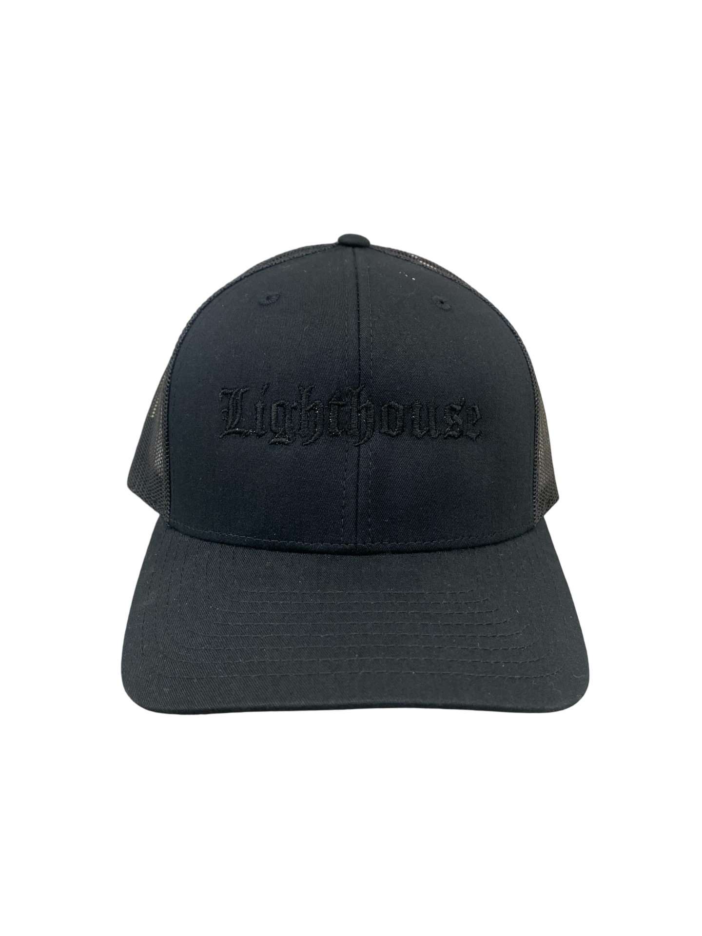 Lighthouse Old English Trucker Hat Black/Black