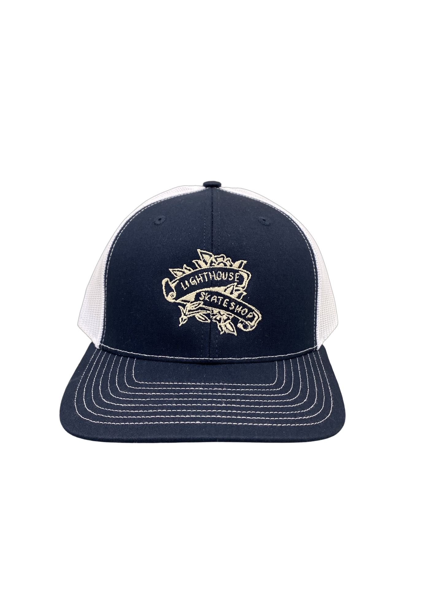 Lighthouse Flower Trucker Hat Navy/White