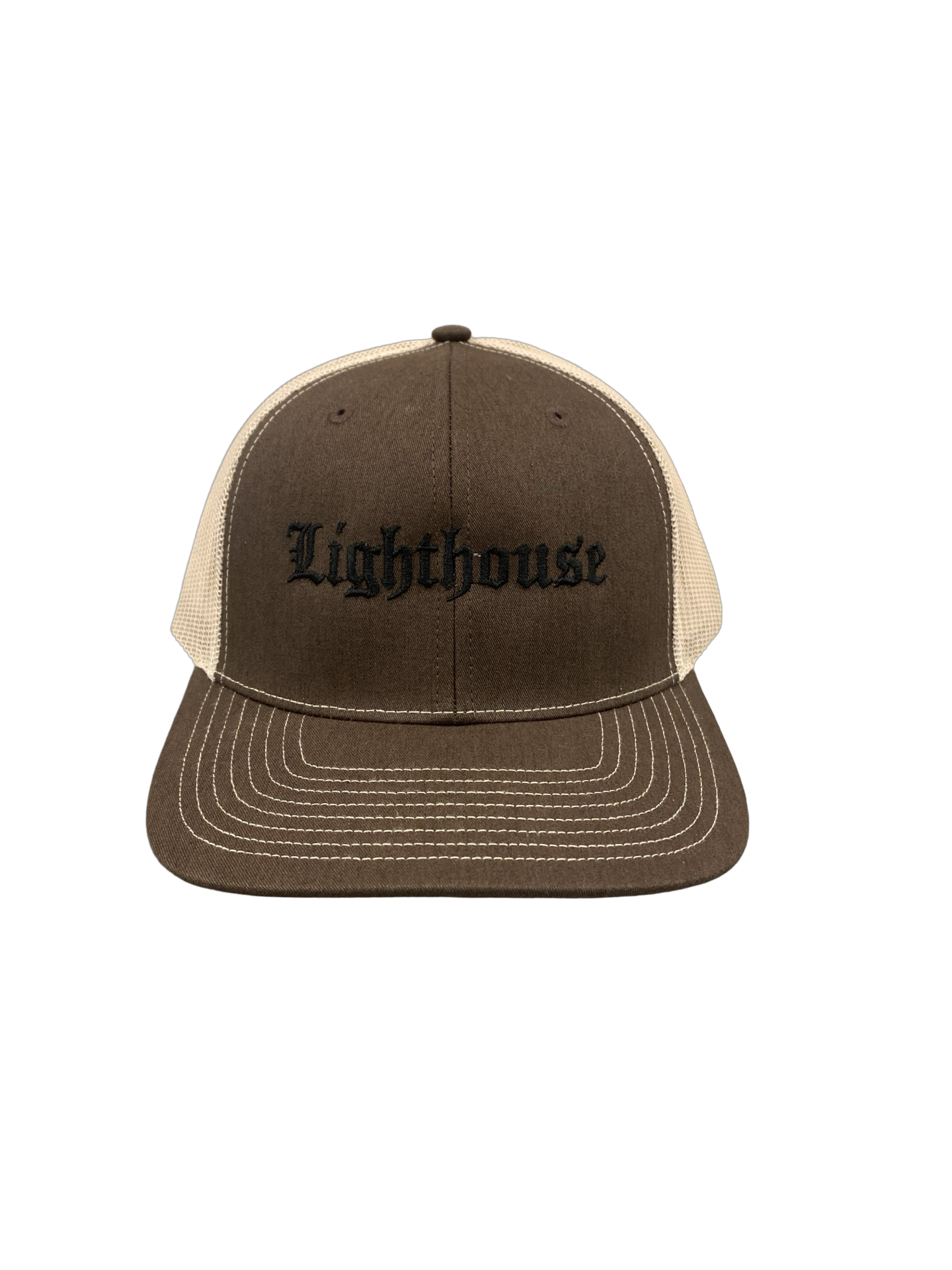 Lighthouse Old English Trucker Hat Brown/Tan