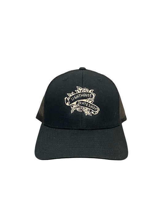 Lighthouse Flower Trucker Hat Black/Black